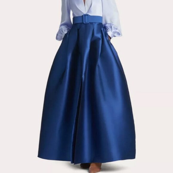 Sachin & Babi Periwinkle Blue Zoe Long Sleeve Mikado Gown *Less Belt* - Picture 2 of 6